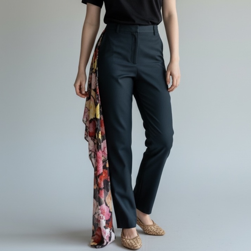 Puppets and Puppets Black Skant Scarf Detail Wool Blend Trousers Size 2 NWT